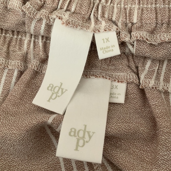 🎉 5/$25 NWT ADYP Size 1X Pull On Linen Blend Tan Stripe Short with Pockets - Picture 5 of 5